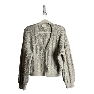 Allie Rose Women's Light Gray Cable Knit Crop Sweater Cardigan